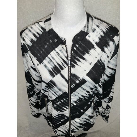 Calvin Klein Zip-Up Black & White Geometric Bomber Jacket size Medium NEW - Picture 2 of 3
